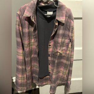 Girls Abercrombie flannel and short sleeve mid turtle neck top